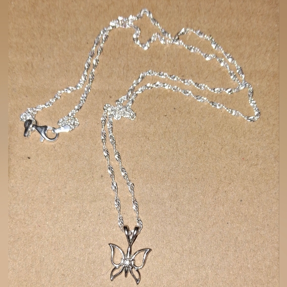 Signed vtg sterling butterfly crystal pendant  new dainty 925 chain - Picture 9 of 11
